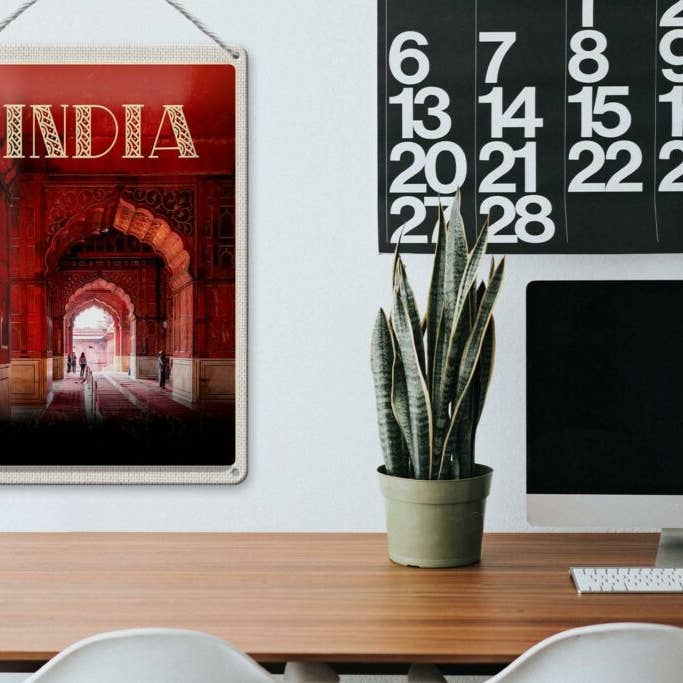 Femer - Vente Pancarte - Panneau de voyage en étain pour mosquée intérieure de l'Inde, 20 x 30 cm, rouge3