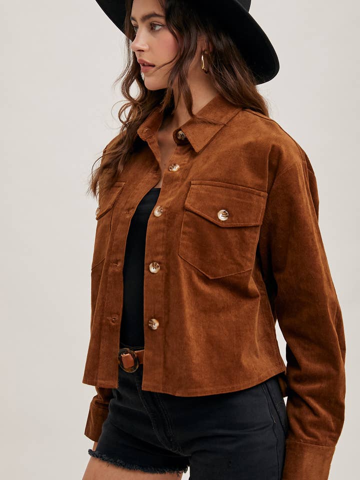 Bluivy - Wholesale Jacket - Women's - CORDUROY CROPPED BUTTON DOWN SHIRT JACKET