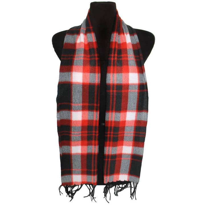 ASSORTED Plaid Soft Fleece Fringe Trim Oblong Wrap Scarf for wholesale on Faire15