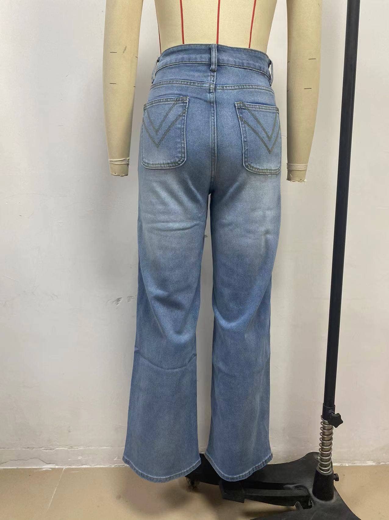 Blau Gewaschene Stretch-Jeans mit geradem Bein für den Großhandel auf Faire5