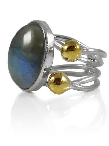 Anel de Pedra Oval Conquistador Labradorita por atacado de Sikara & Co.