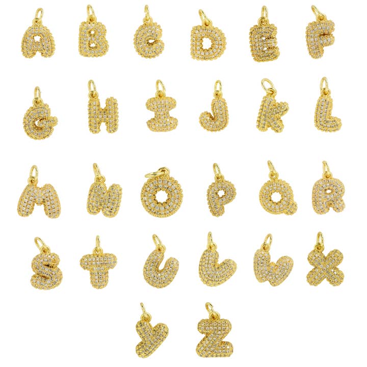 Mini CZ Initial Bubble Balloon Charms For Charm Necklaces for wholesale by Savvy Bling