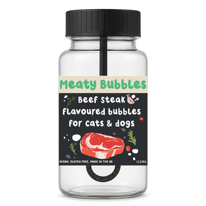Meaty Bubbles Beef Steak Bubbles 125ml for wholesale by Apex Pet Products (Meaty Bubbles)