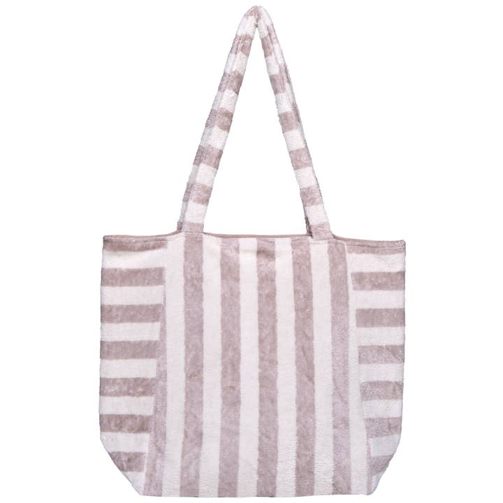 Sac fourre-tout éponge bambou rayée écru / galet pour la vente par Poule House