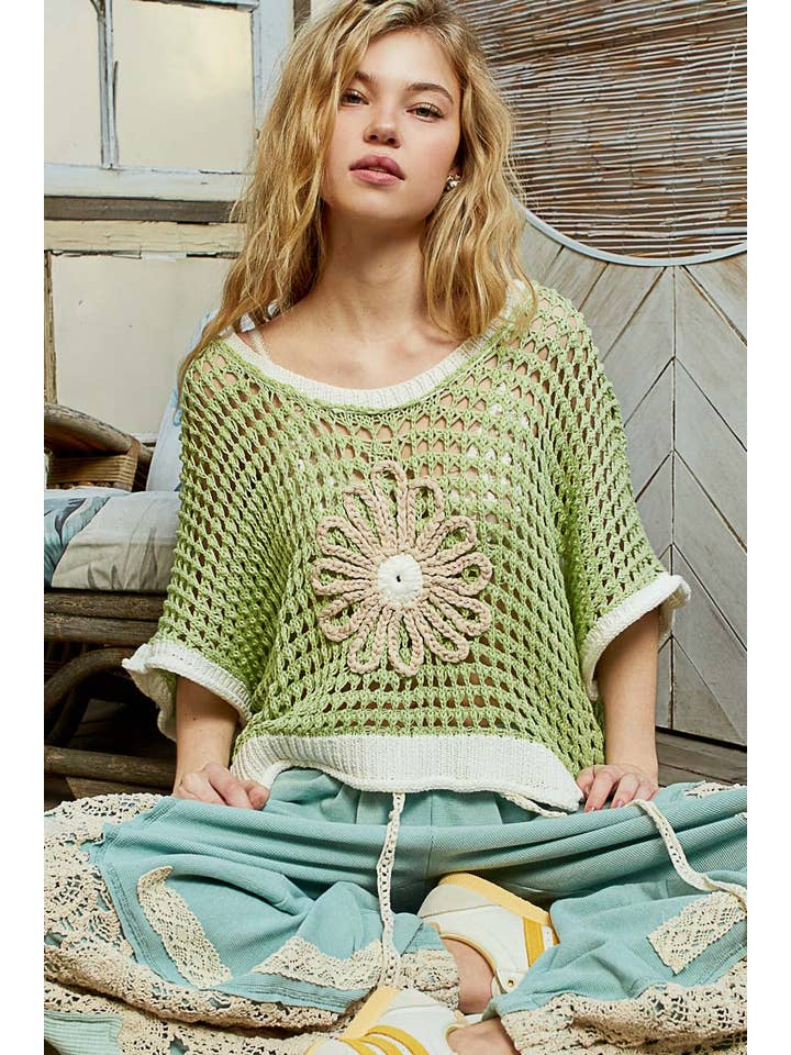 Pol Clothing - Wholesale Knit Top - Women's - Round neck sleeveless floral thin sweater top SALE