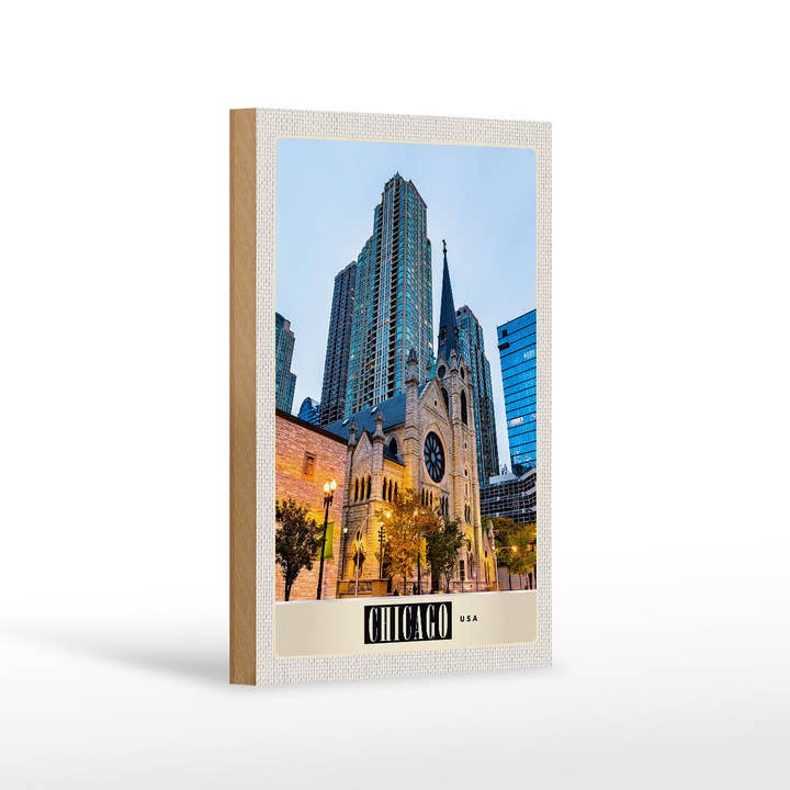 Travel wooden sign 12x18cm Chicago America city skyscraper for wholesale by Femer