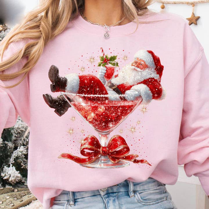 NVC Ecommerce LLC - Wholesale T-Shirt (Graphic) - Women's - Santa’s Hot Mess Shirt, Retro Santa Claus Martini Sweatshirt2