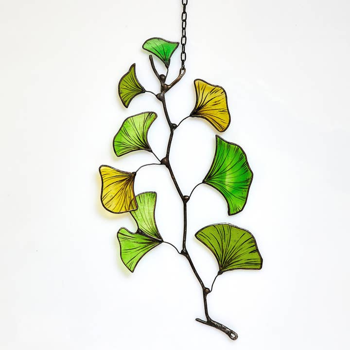 Avalglass – wholesale Suncatcher – Ginkgo Leaf Stained Glass Suncatcher2