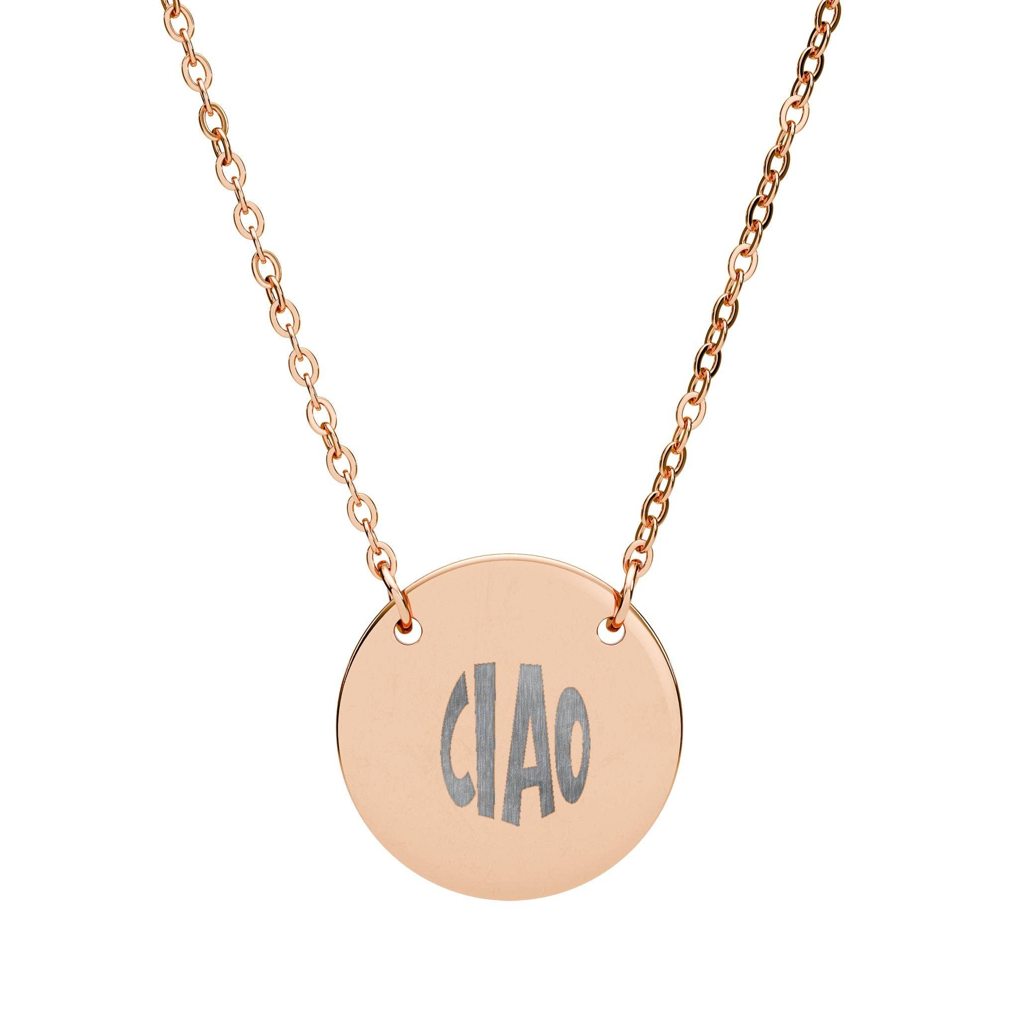 MARA Style - Wholesale Pendant/Charm Necklace - Engraved Circle Necklace - 'Ciao' Statement Jewelry1