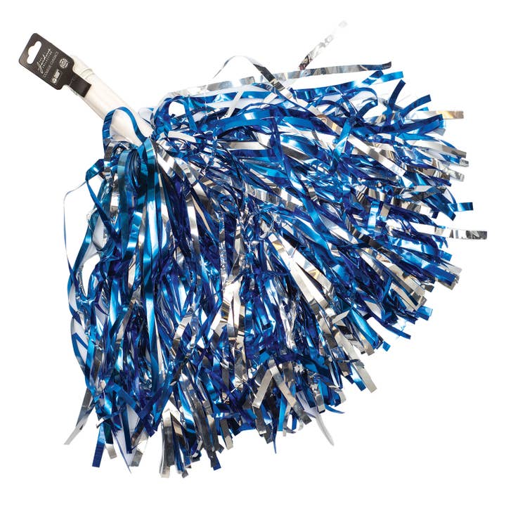 KH Sports Fan - Wholesale Sporting Accessories - Royal Silver Shimmer Pom Poms School Spirit Tailgate