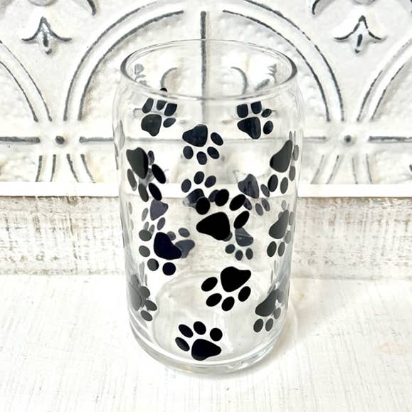Paw Print Drinking Glass Cup for wholesale by YiaYia’s Nook