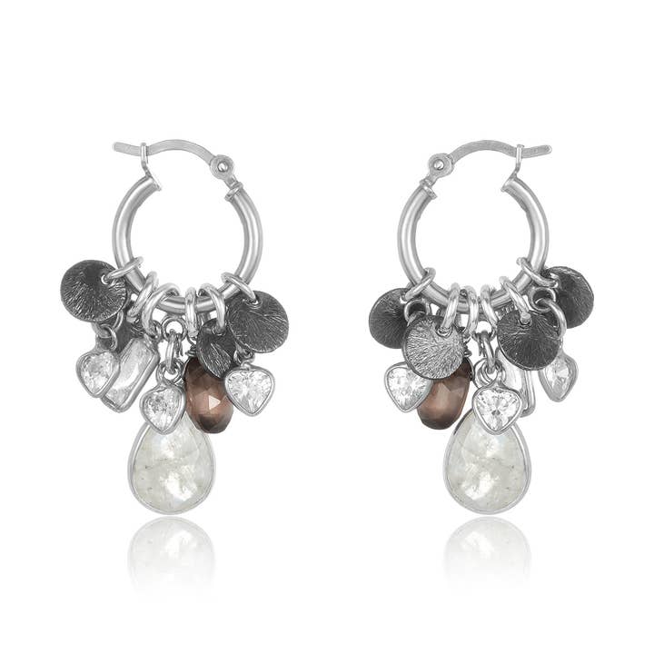 Carly Cluster Hoops - Silver for wholesale by Mabel Chong