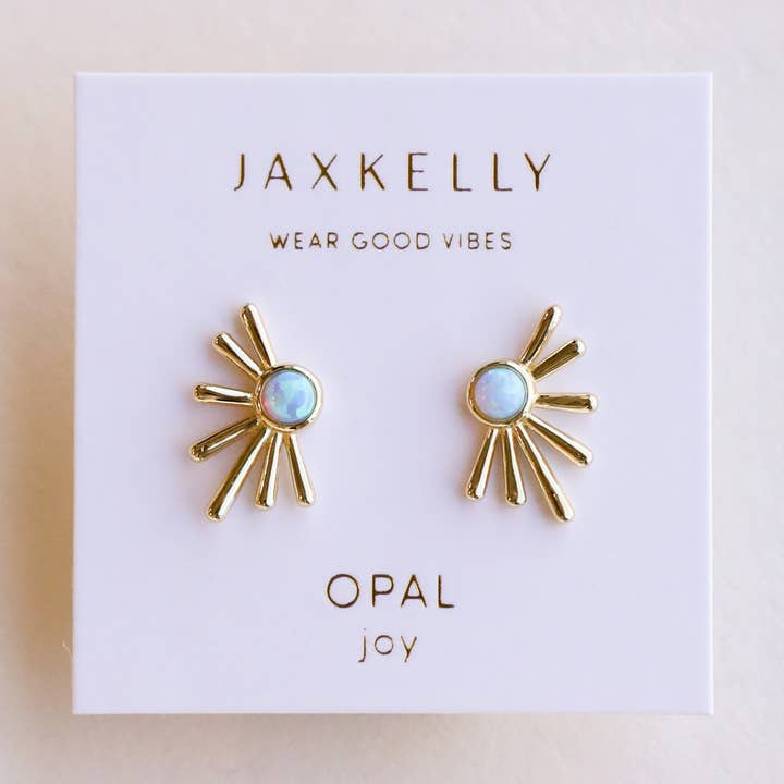 JaxKelly - Wholesale Stud/Post Earrings - Sun Ray - Fire Opal - Gold Earrings0
