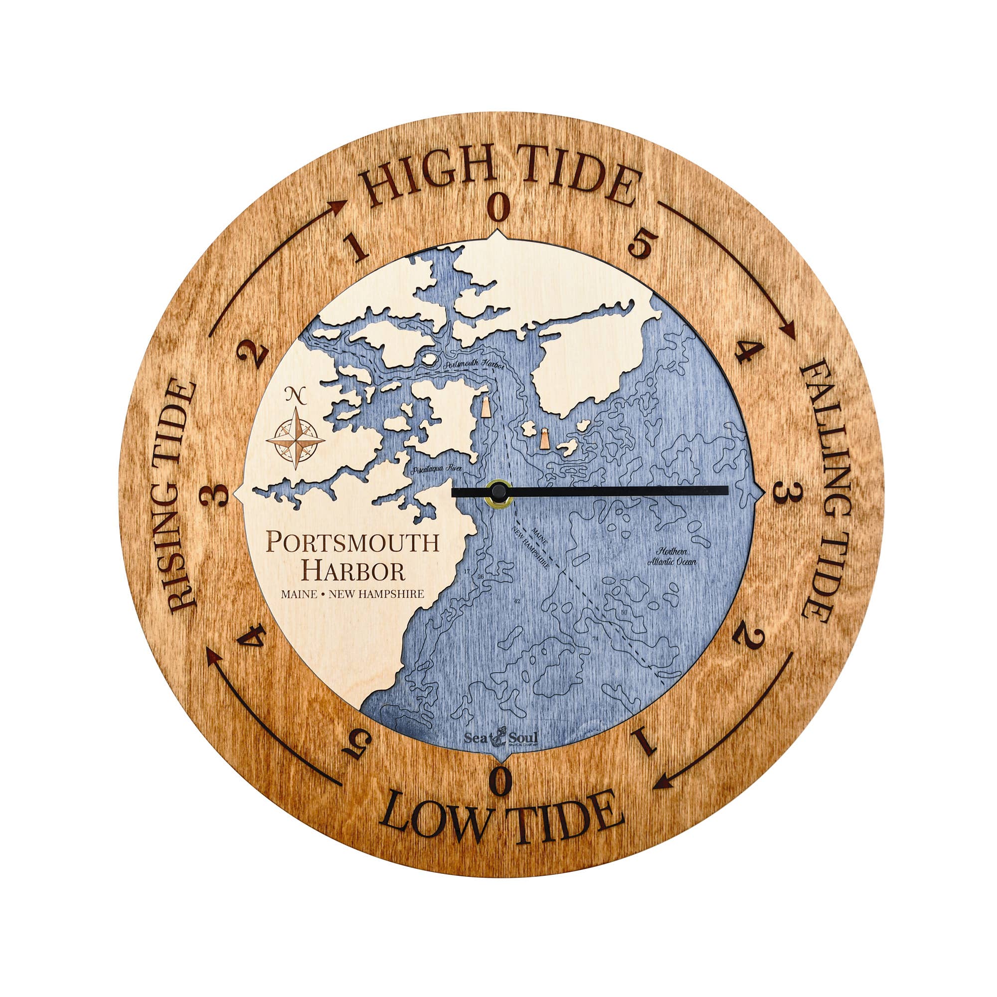 Sea & Soul Nautical Chart Art - Vente Horloges murales - Carte de profondeur d'eau de la côte du Maine102