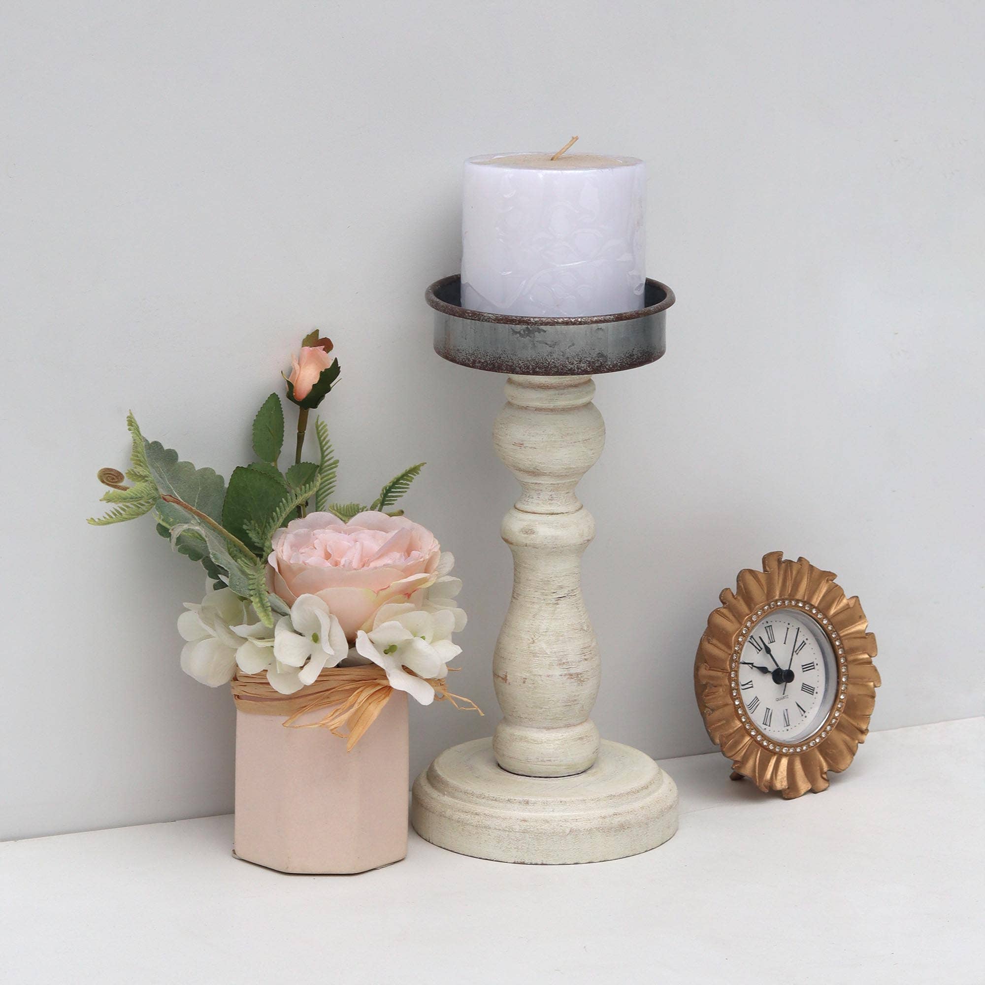Paris Loft Inc - Wholesale Candle Holder - Hand Carved Wooden Pillar Candle Holder 8-7/8''H1