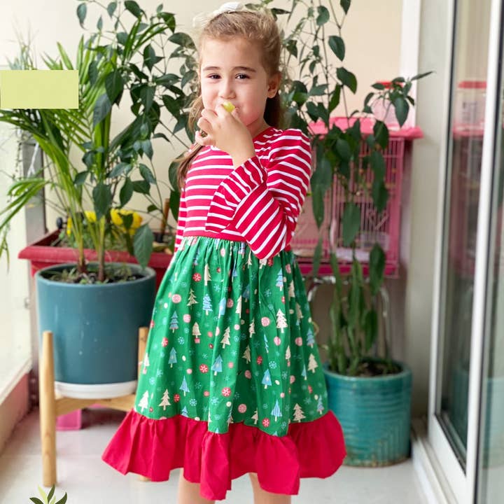 Abito a righe Babbo Natale da bambina CLEARANCE 100% cotone per la vendita all'ingrosso da parte di Angeline Kids