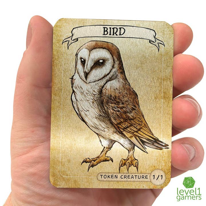 Bird (Owl) - Metal Token Magic Card for wholesale by Level 1 Gamers