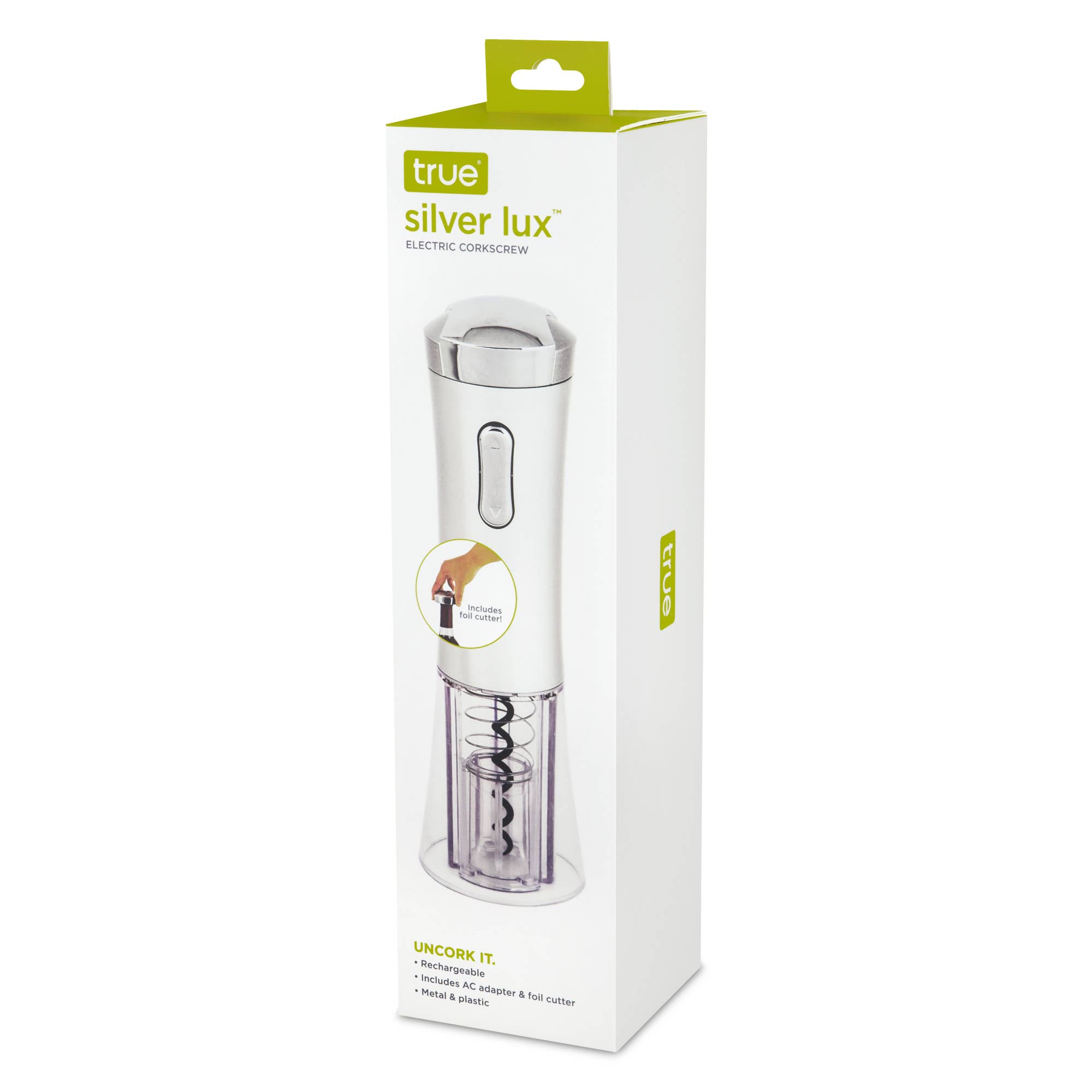 TRUE - Vente Sets d'ustensiles pour vin - Tire-bouchon électrique Silver Lux avec coupe-capsule amovible1