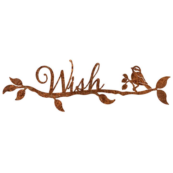 Mtl Rust/Nat Wish Sign Garden Art for wholesale by California Home & Garden