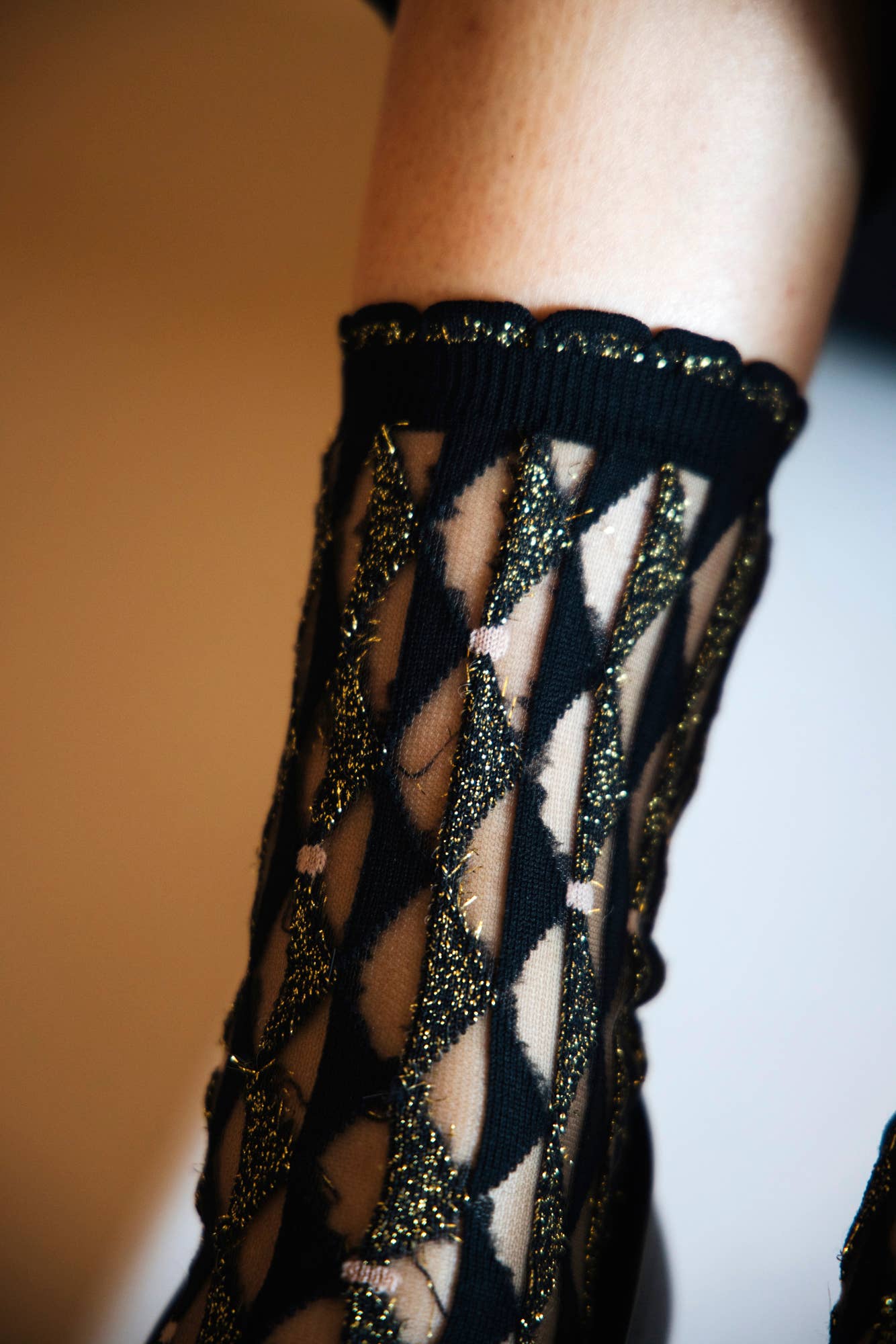 Atelier St Eustache - Wholesale Socks - Women's - ARLECCHINO GOLD • Women's graphic sheer socks8