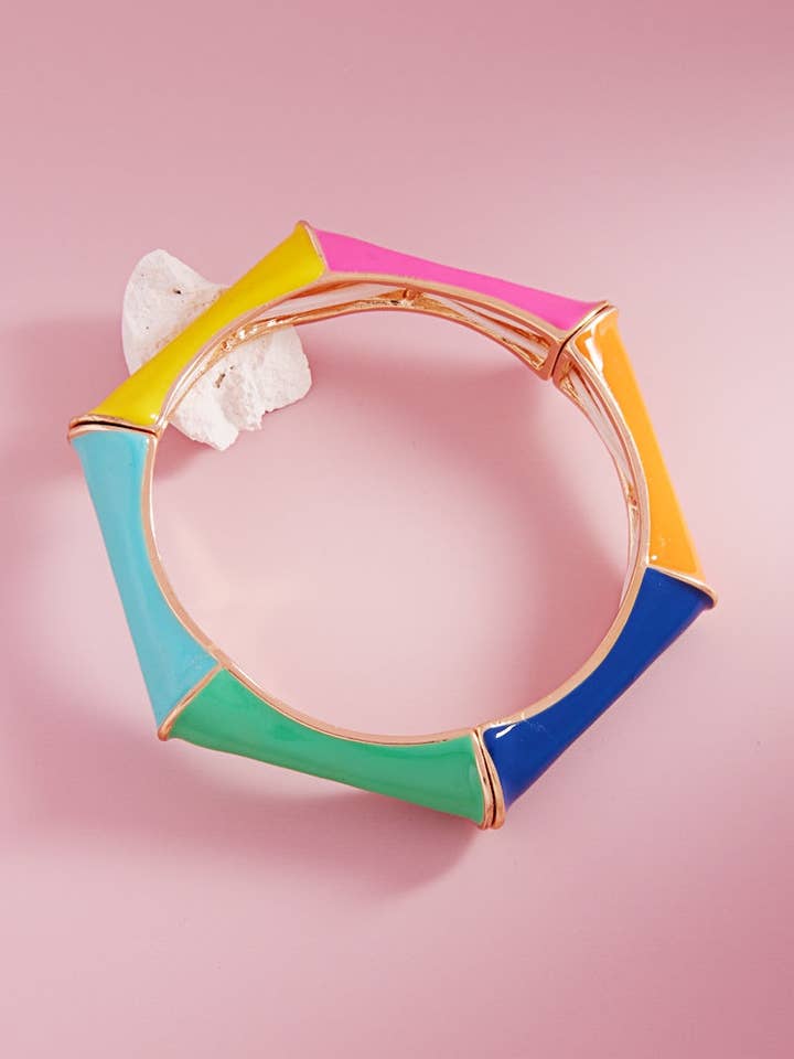 Bamboo Color Enamel Bangle Style Stretch Bracelet for wholesale by Designature New York