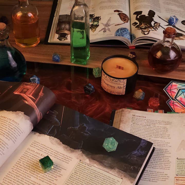 Curio Constructs - Wholesale Jar/Filled Candle - Dwarven Ale | Fantasy Soy Wax Wood Wick Candle2