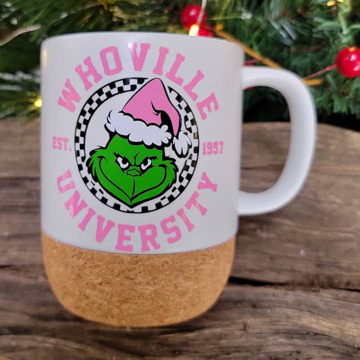Grinch Pink Christmas Cork Coffee Mug with Lid for wholesale by Superior Sweet Water