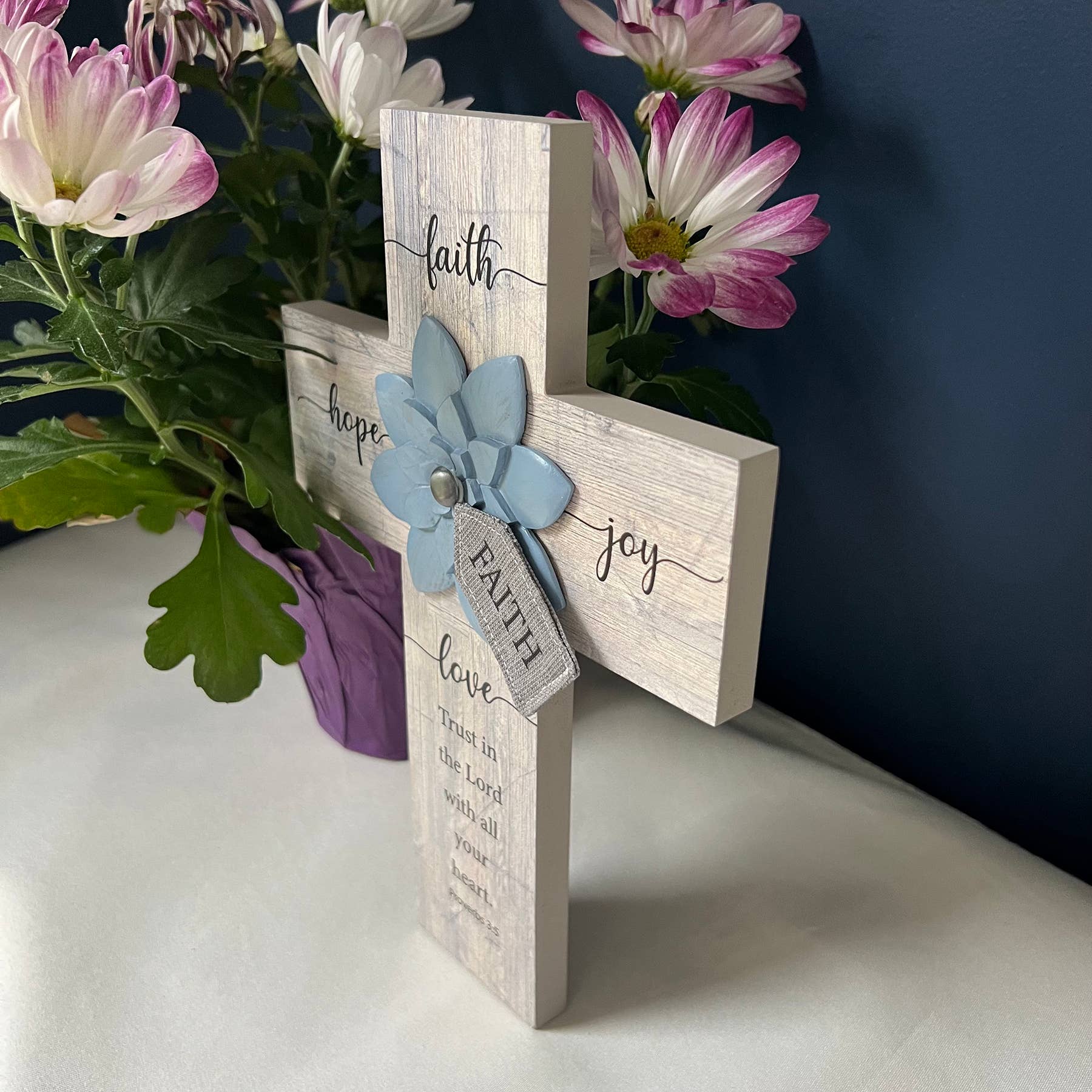 Abbey + CA Gift - Wholesale Wall Cross - Blue Flower Wall Cross2