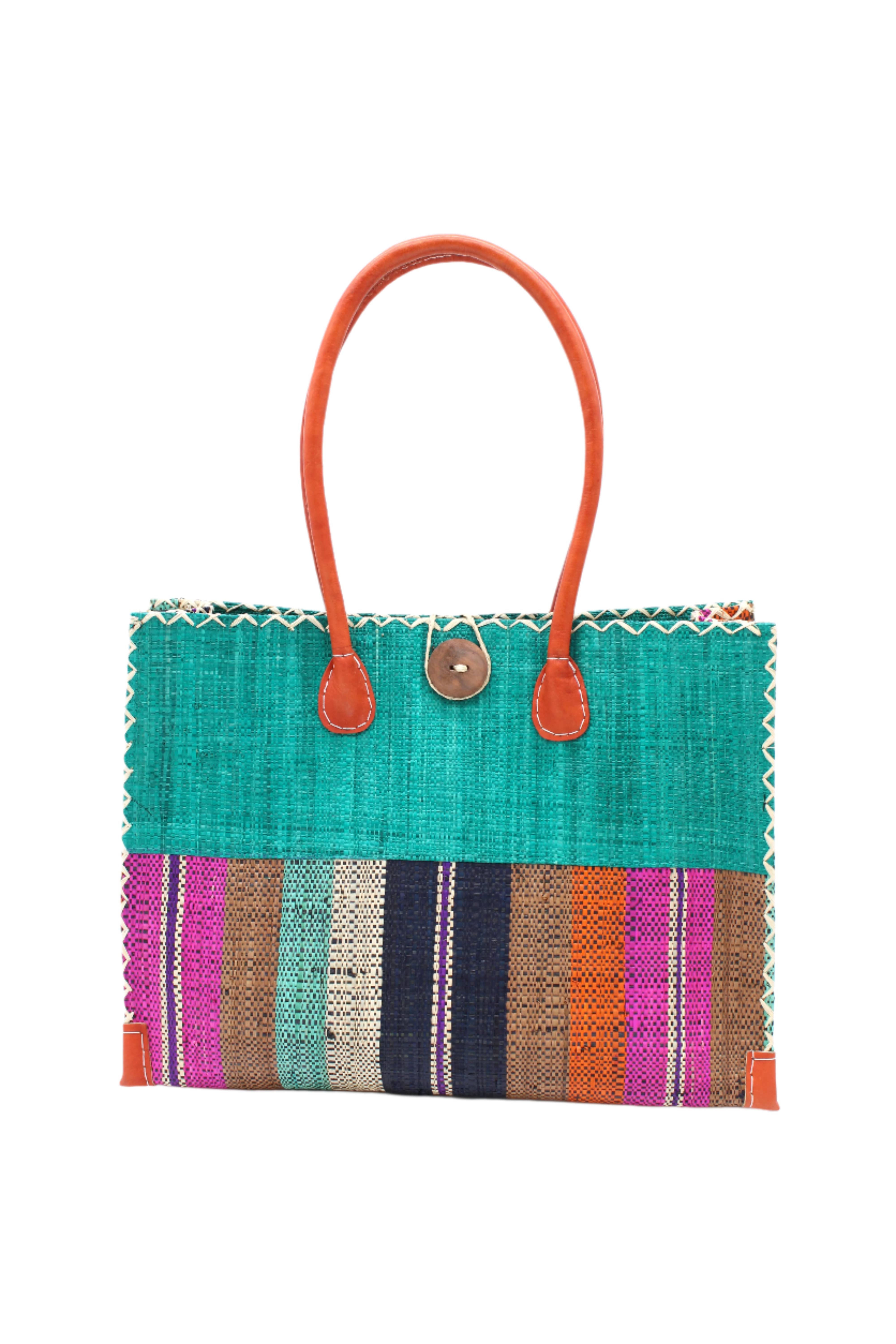 Shebobo - Wholesale Shoulder Bag - Unisex - Zafran Two Tone Wide Stripe Straw Beach Bag15