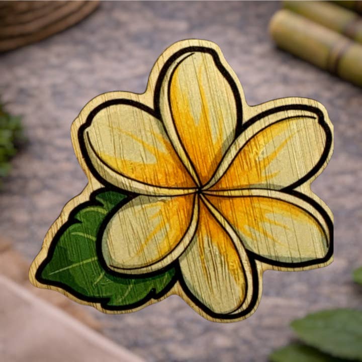 Plumeria Amarela por atacado de Bamboo Wood Stickers