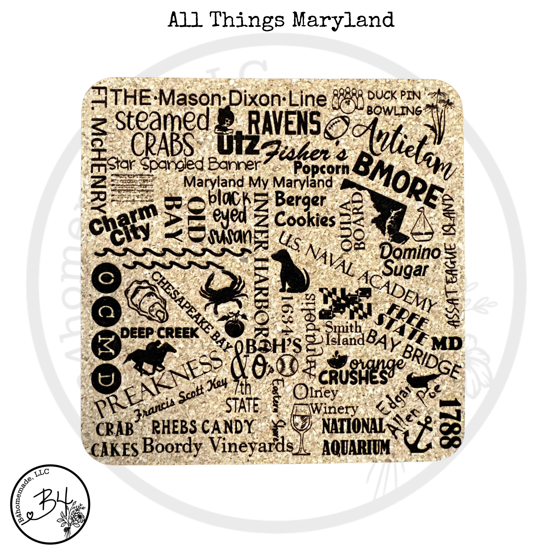 B4homemade, LLC - Wholesale Coasters - All Things Maryland Cork Coaster 1