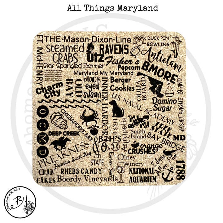 B4homemade, LLC - Wholesale Coasters - All Things Maryland Cork Coaster 1