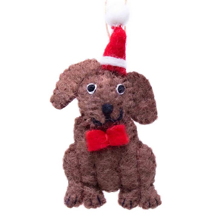 Chocolate Labrador Santa Handmade Felt Ornament for wholesale by Global Crafts