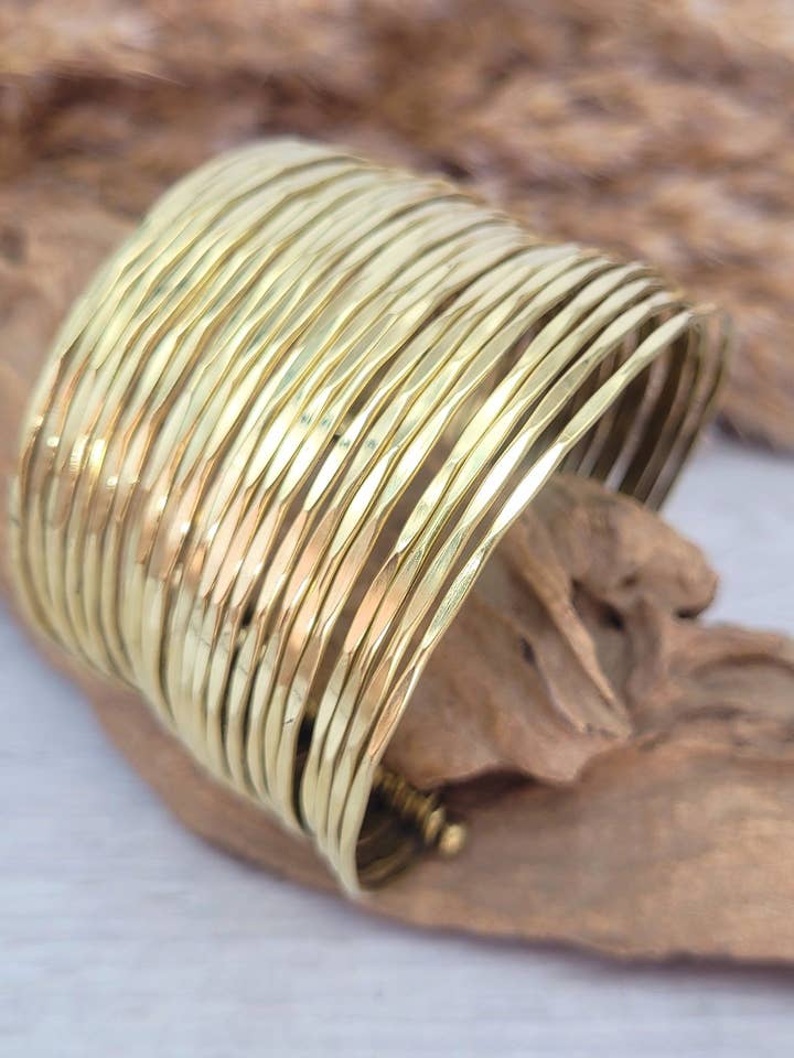 Gold cuff bracelet / Brass bracelet / Unique / Statement / Bohemian / Boho / Ethnic / Festival / Gift / Hammered jewellery / Textured for wholesale by Laboheme