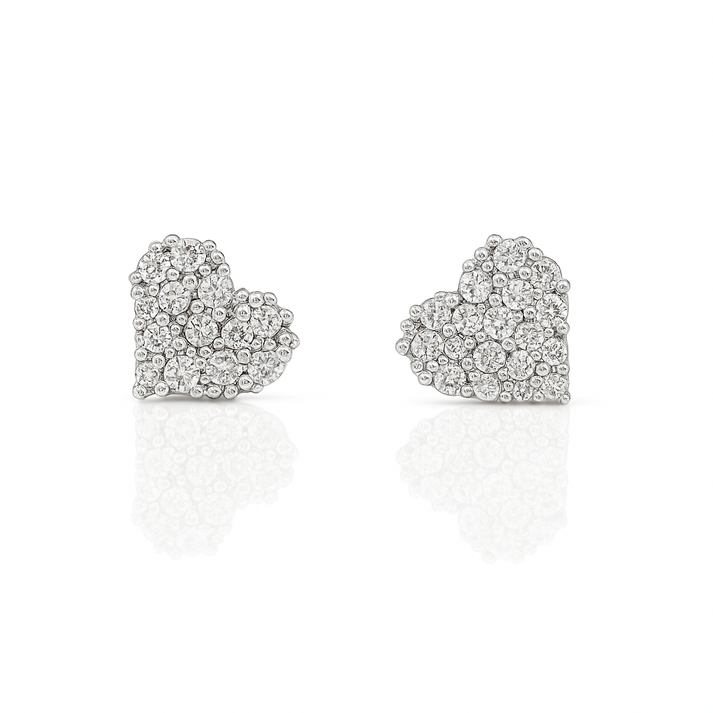 Sedy Jewelry - Wholesale Stud/Post Earrings - Rhodium Plated Heart-Shaped Stud Earrings with CZ Stones1