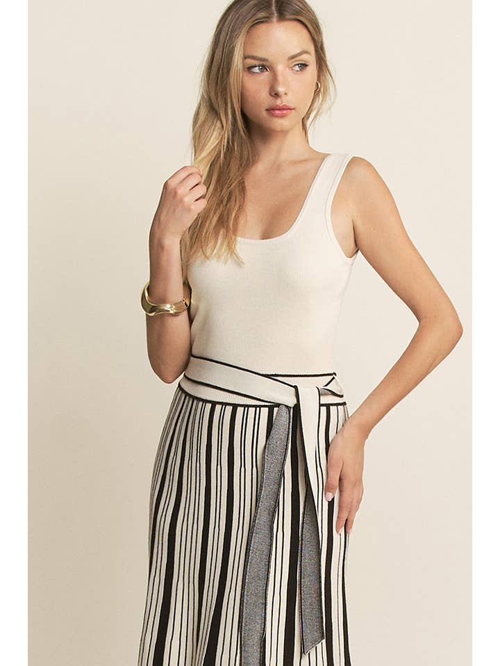 Hersy - Wholesale Dress - Women's - HQD0100 - STRIPED RIB KNIT TANK MAXI DRESS W/BELTED