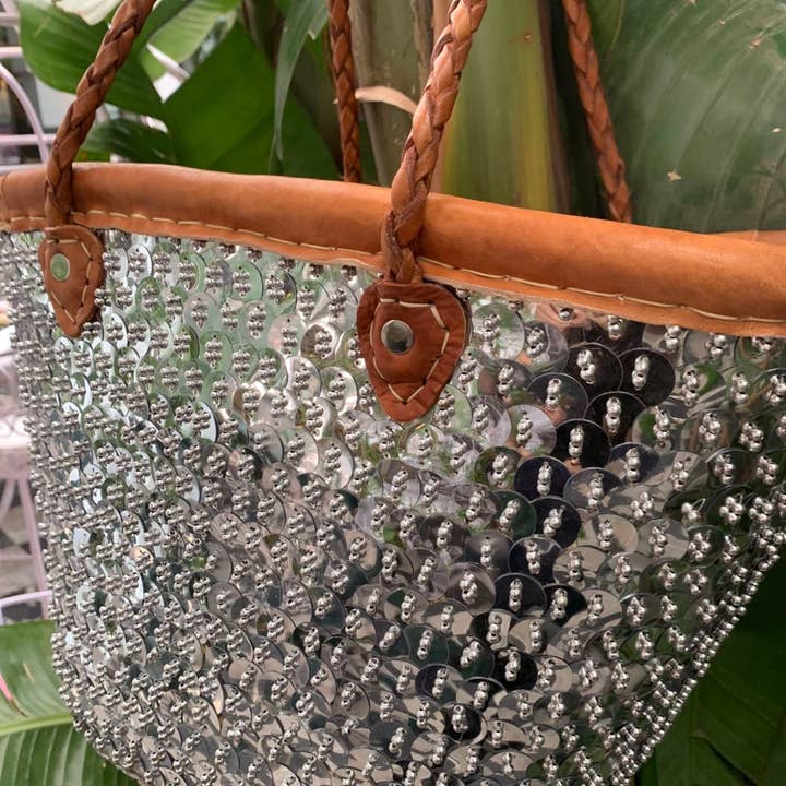 HandHappiness - Wholesale Beach bag - handmade sequin wicker basket3