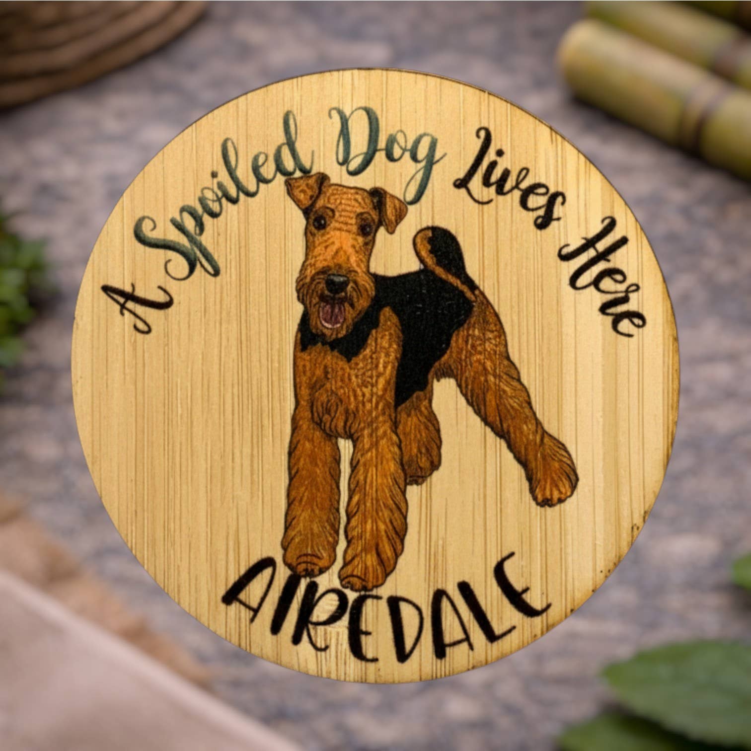 Bamboo Wood Stickers – wholesale Sticker – Spoiled Dog - Airedale0