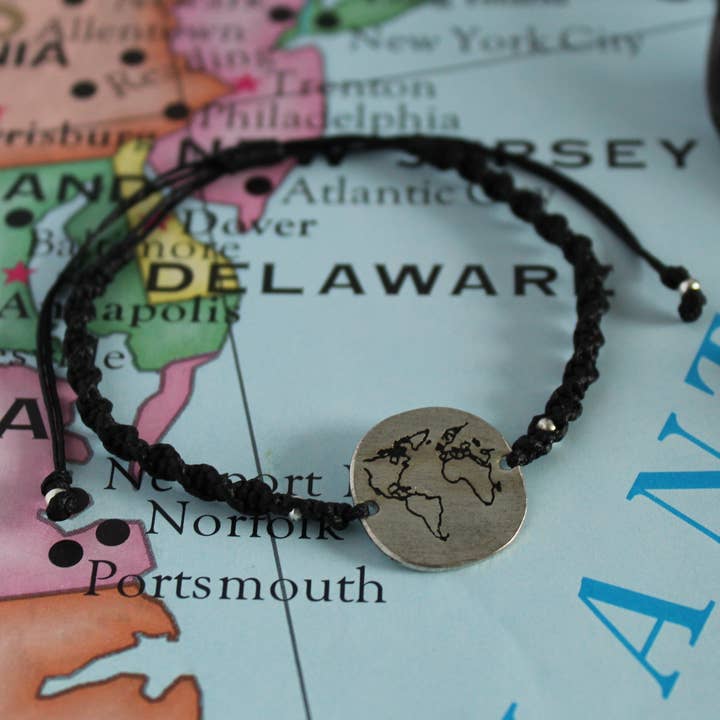 Globetrotter "world map" macrame bracelet for wholesale by Sol Jewels