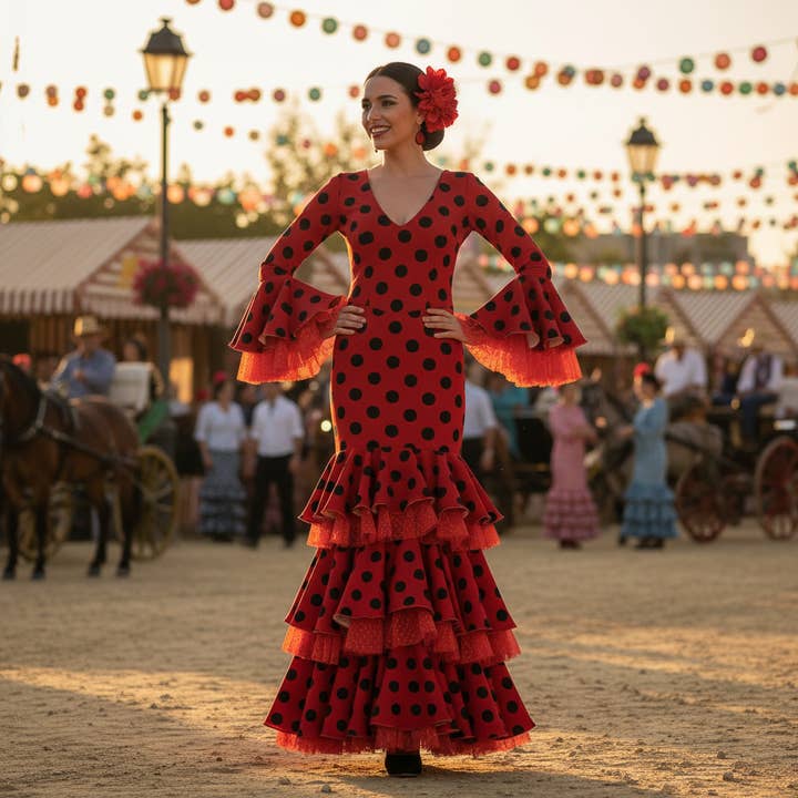 EMMA WU DESIGN X FLAMENCA RED FLAMENCO DRESS E0487 for wholesale on Faire6