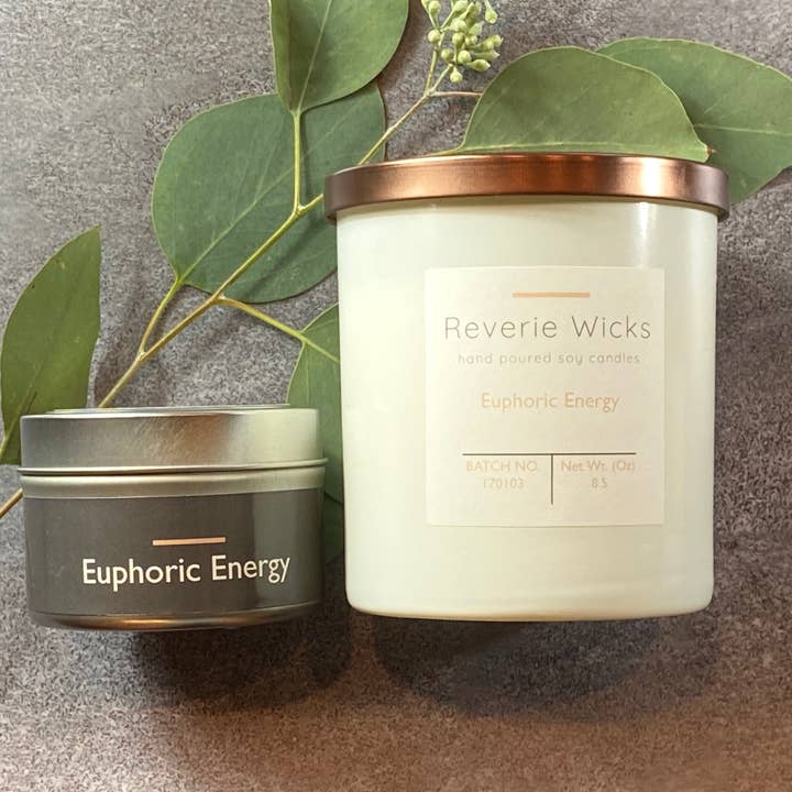 Reverie Wicks - Wholesale Travel Candles - 4 oz Euphoric Energy Eucalyptus Spa Soy Candle