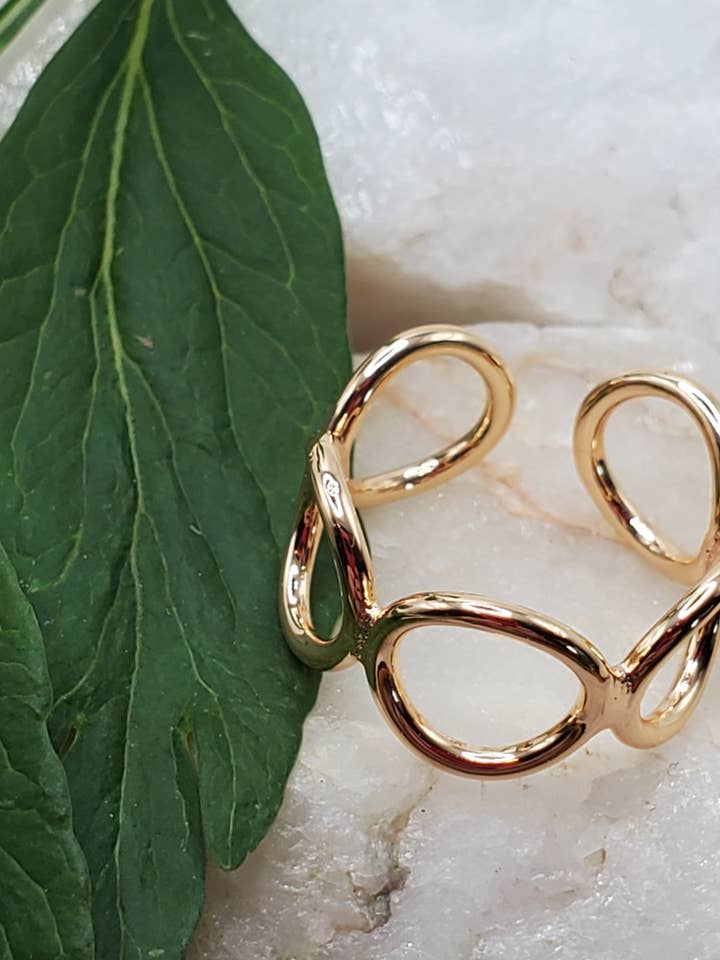 Anillo ajustable, chapado en oro de 18 quilates, anillo de anillos, Willa para venta al por mayor de Jezabel Adornment