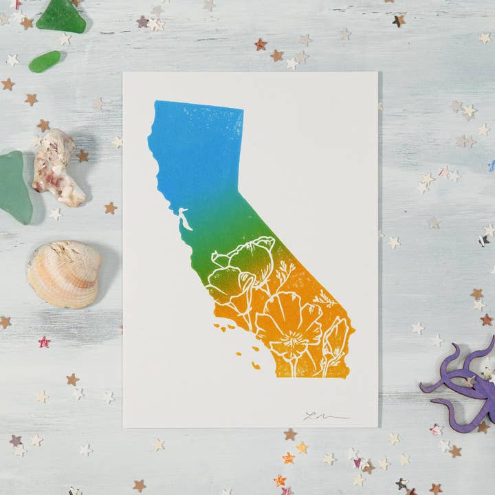 California Poppy State Flower 5x7 Giclee Art Print for wholesale by Inky Mess Press