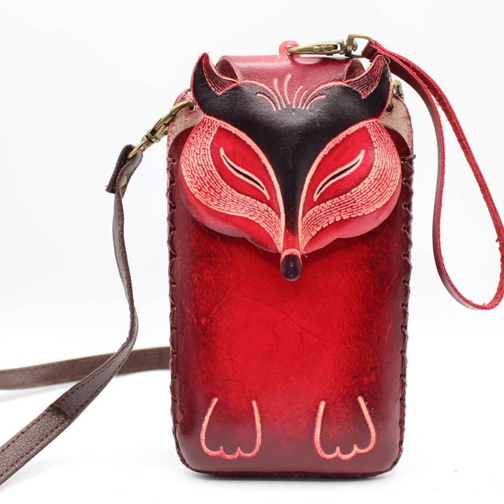 Pb21 assorted fox cell phone case holder for wholesale by Sunflower Handmade leather inc