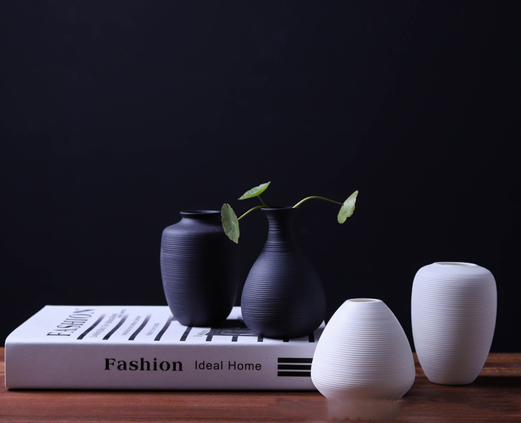 Sweet Home Deco – Großhandel Vasen – Keramische Blütenvasen, schlichte Blumenvase in Weiß/Schwarz 11