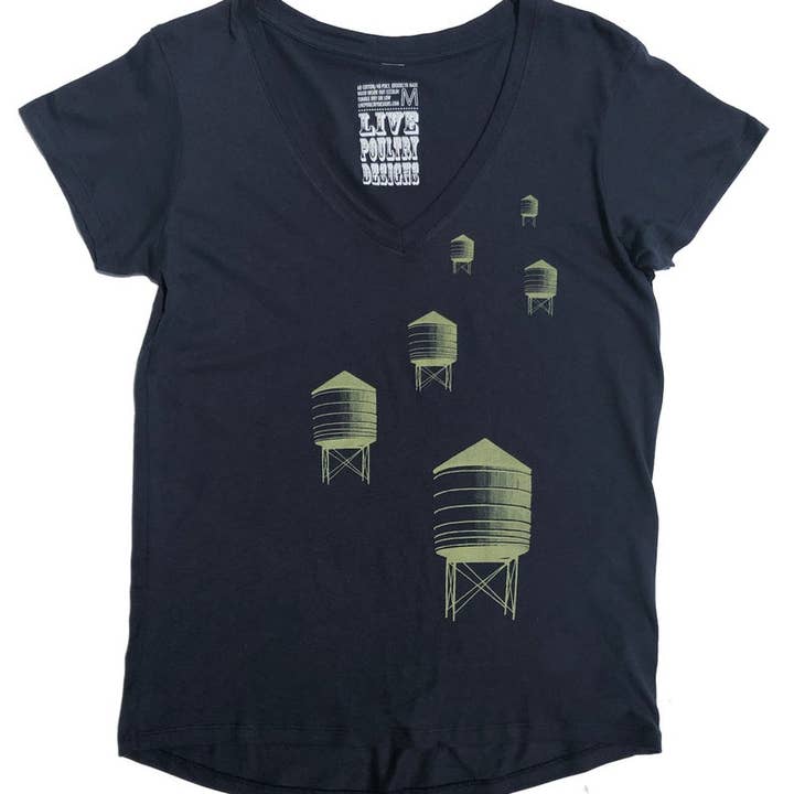 Women's Water Towers V-neck T-Shirt for wholesale by Live Poultry Designs