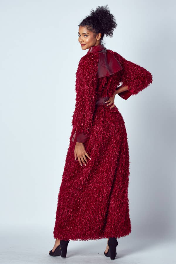 QMP Moda - Wholesale Jacket - Women's - FAUX OSTRICH FUR MAXI JACKET WITH BELT  5