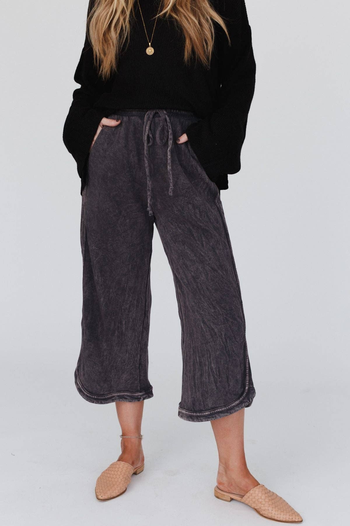 Three Bird Nest - Wholesale Pants - Women's - So Comfy Wide Leg Pant Petite Length - New Charcoal0