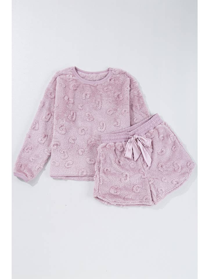 LA Society - Wholesale Lounge Set - Women's - Leopard Textured Fleece Loose Two Piece Lounge Set