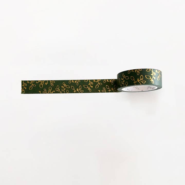 Forest Green Gold Foil Floral Washi Tape for wholesale by A Jar Of Pickles
